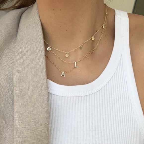Initial "L" Charm Necklace - Gold Plated & White Cubic Zirconia - Picture 1 of 6